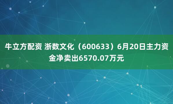 牛立方配资 浙数文化（600633）6月20日主力资金净卖出6570.07万元